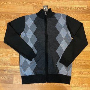 Store 68 Diamond Argyle Full Zip Cardigan Knit Sweater Mock Neck Large L NWT